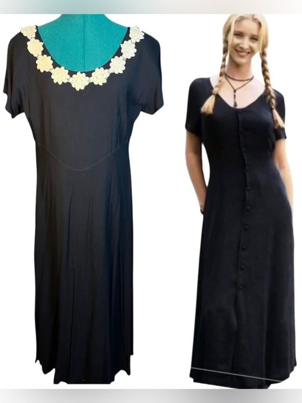 90’s Y2K Black Maxi Dress with Floral Neckline